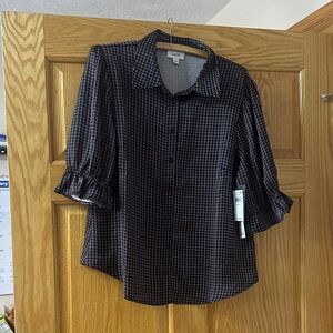 CeCe Black and White Checkered Button Down Shirt